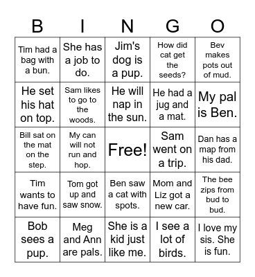 Easy Readers Bingo Card