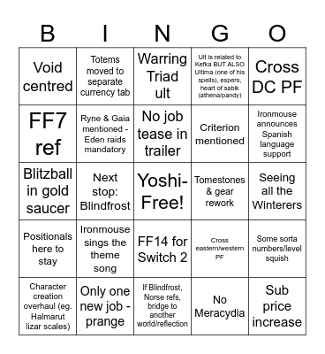 FFXIV NA Fanfest 2026 Bingo Card