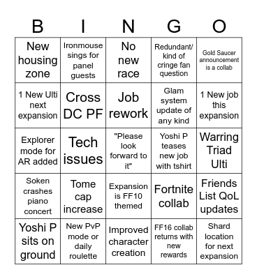 FFXIV NA Fan Fest 2026 Bingo Card
