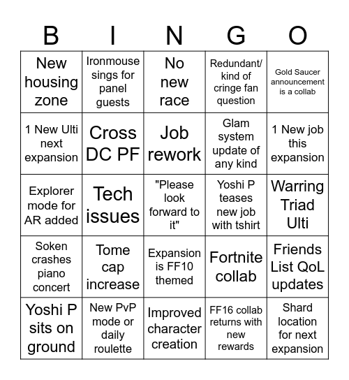 FFXIV NA Fan Fest 2026 Bingo Card