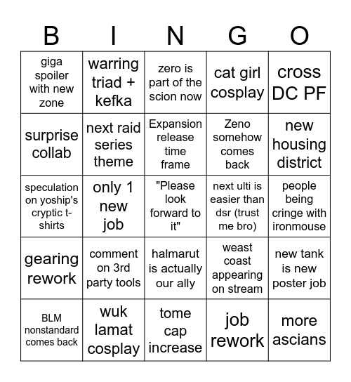 NA Fanfest Bingo Card
