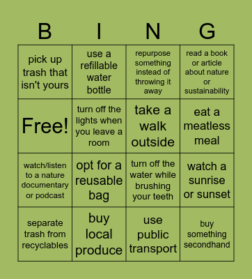 EARTH DAY Bingo Card