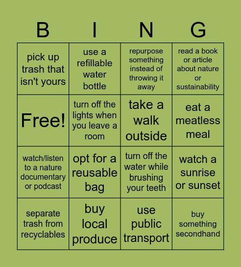 EARTH DAY Bingo Card