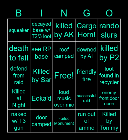 Rust Bingo Card