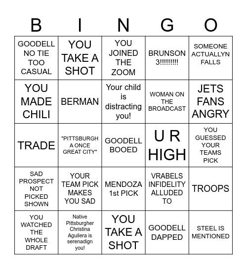 2026 NFL DRAFT Bingo Card