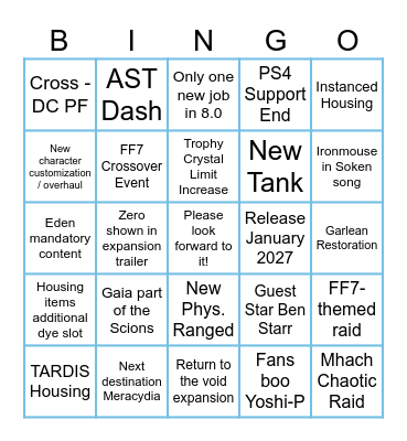 FFXIV Fanfest 2026 Bingo Card
