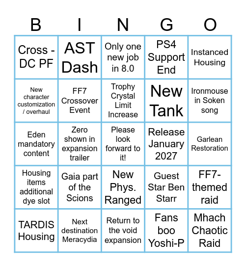 FFXIV Fanfest 2026 Bingo Card