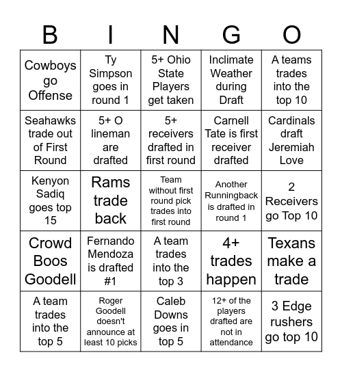 Draft Takes Bingo Card