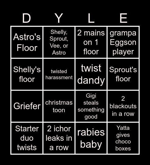 Dandy's World Bingo Card