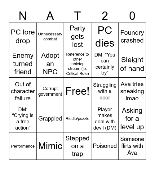 DND Bingo Card