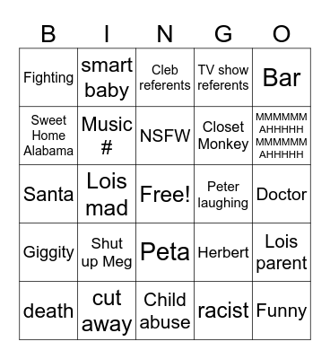 Famliy guy Bingo Card