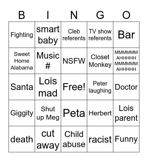 Famliy guy Bingo Card
