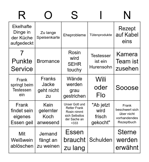 Frank Rosin Bingo Card