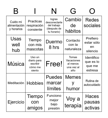 PSS Manejo del Stress Bingo Card
