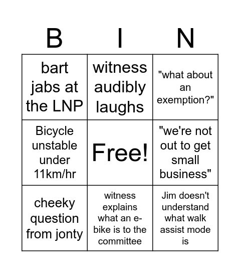 E-Mobility Bill Bingo Card