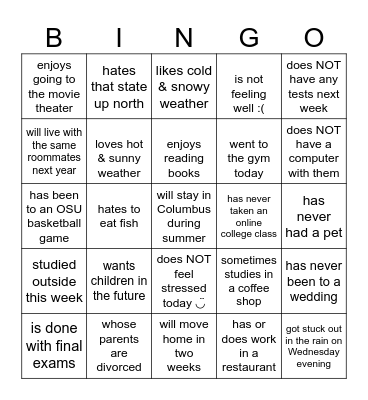 1101 Semester Done Bingo Card