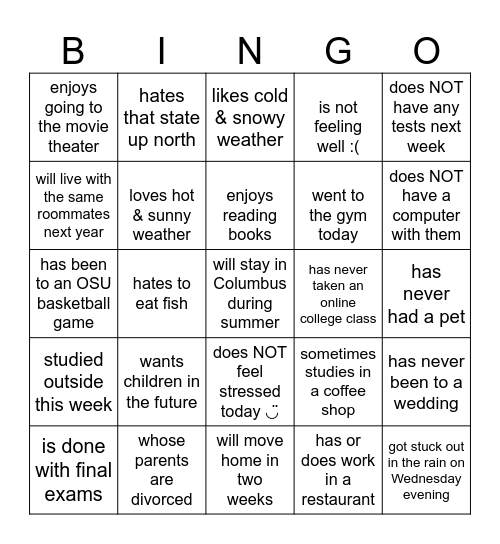 1101 Semester Done Bingo Card