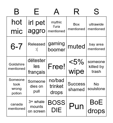 RAID Bingo Card