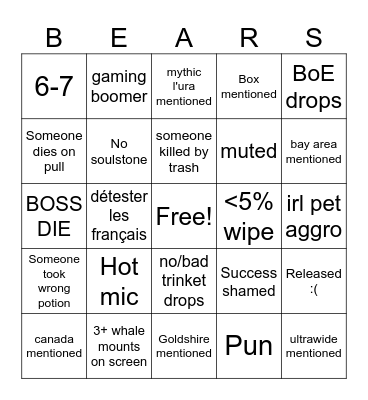 RAID Bingo Card