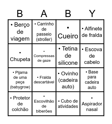 Bingo do bebê Bingo Card