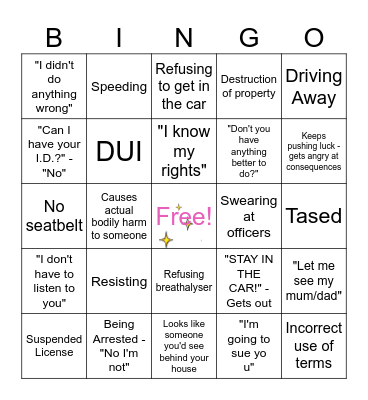 People Getting Arrested Bingo Card Bingo Card