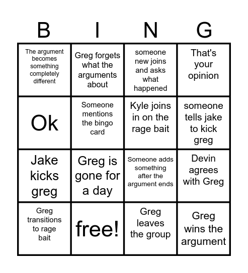 greg argument Bingo Card