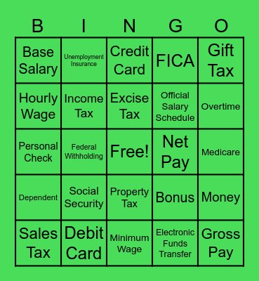 Dollars & Deductions Bingo Card