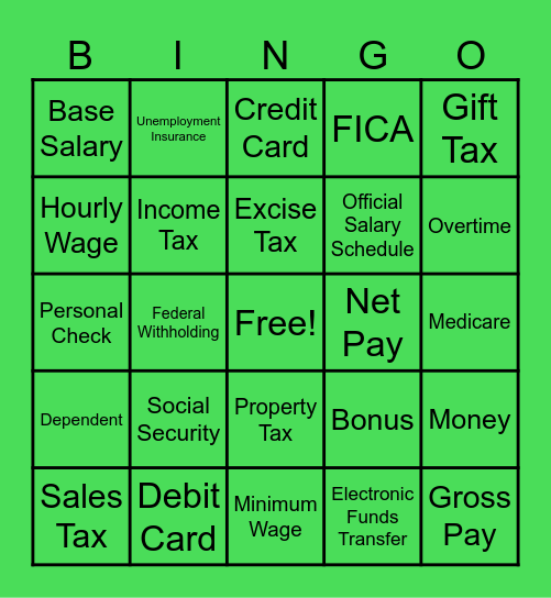 Dollars & Deductions Bingo Card