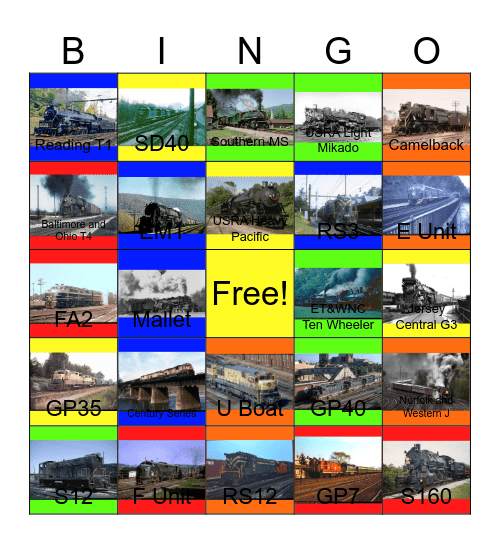 Memories of the B&O, CNJ and Reading and 4 Days of Steam in Dixie Bingo Card