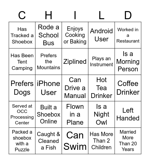 Getting to Know Anderson OCC Team Bingo Card