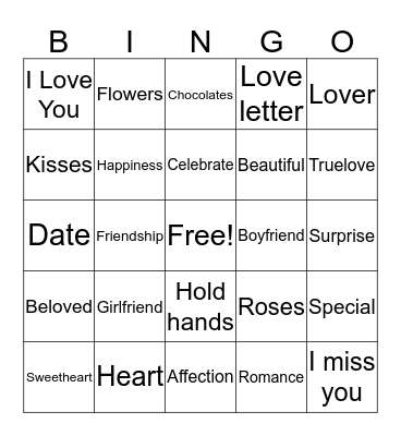 Valentines  Bingo Card  Bingo Card