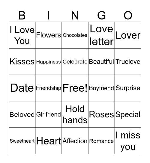 Valentines  Bingo Card  Bingo Card