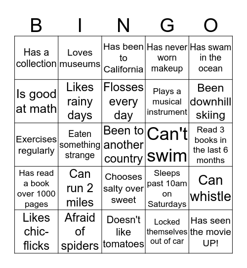 Family Trivia Bingo Card