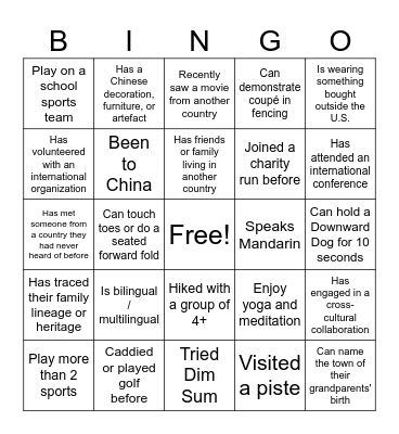 NYU SH Connections Bingo Card