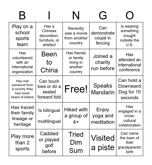 NYU SH Connections Bingo Card