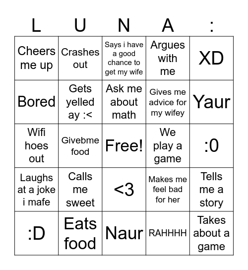 Luna board 2 Bingo Card