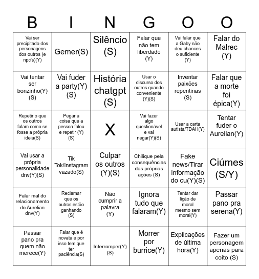 Bingo da desgraça Bingo Card