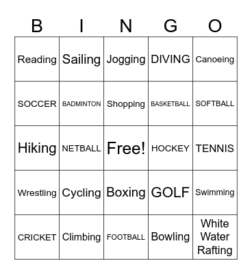 Sports Bingo Card