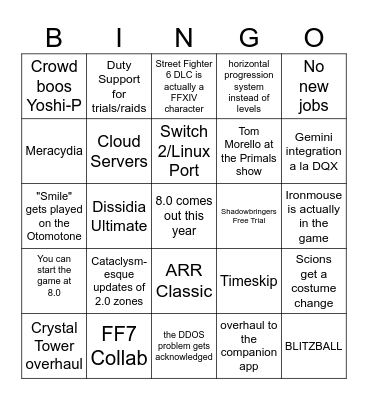 FFXIV FANFEST Bingo Card