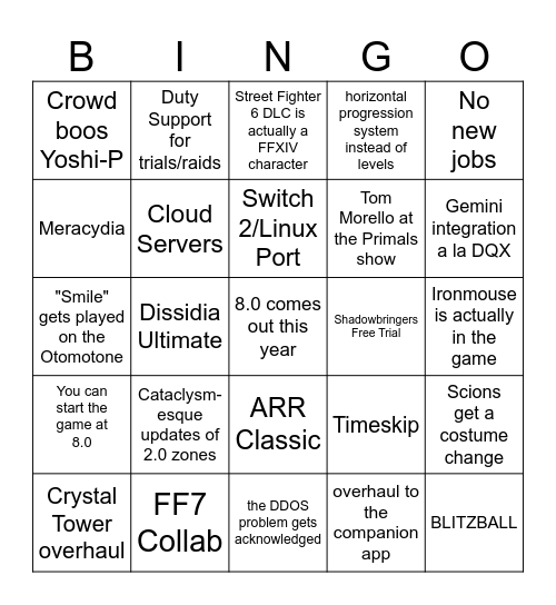 FFXIV FANFEST Bingo Card