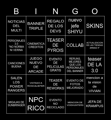 LIVESTREAM 2.8 Bingo Card