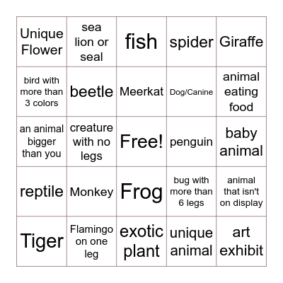ZOO BINGO Card