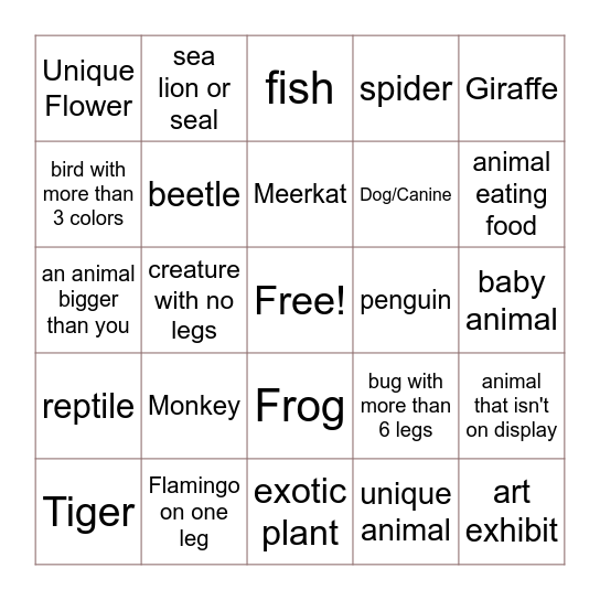 ZOO BINGO Card