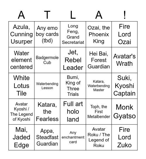 ATLA! Booster Bingo Card