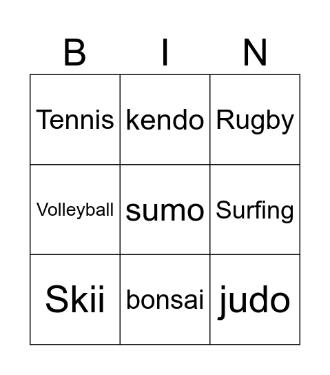 Hobbies Bingo Card