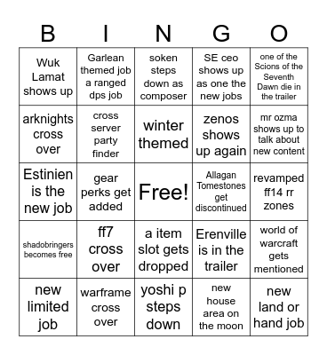 ff14 fan fest keynote Bingo Card