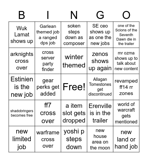 ff14 fan fest keynote Bingo Card