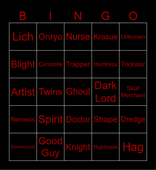 DBD Killers (Up To The First) Bingo Card