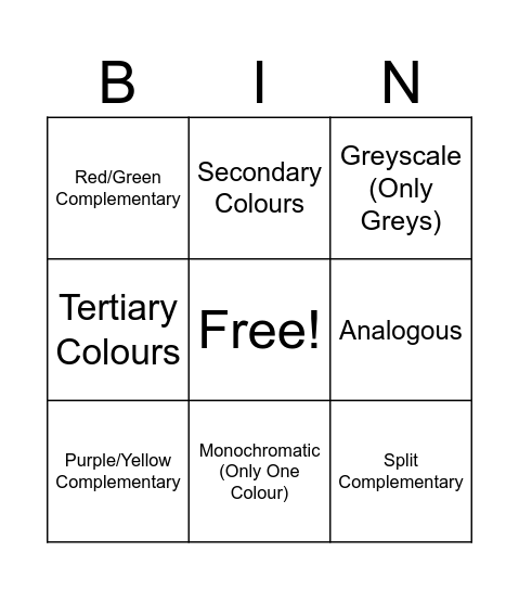 Colour Theory Bingo Card