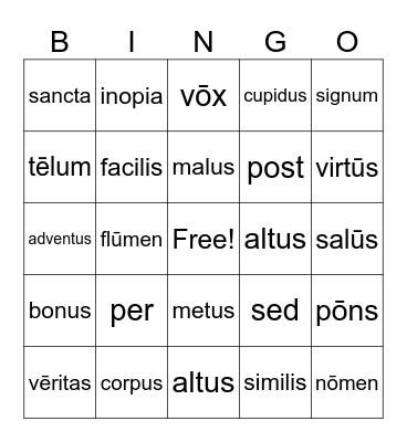 Latin Vocabulary Bingo Card